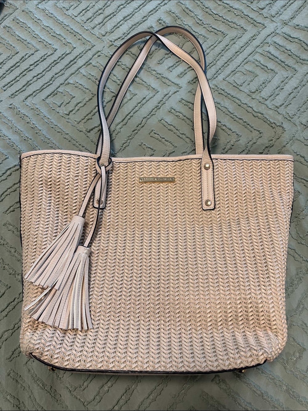 Poppy and Peonies Light Blush Woven Tote with Tassel Charm